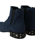 Dolce & Gabbana Chic Blue Suede Mid-Calf Boots with Stud Details