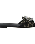 Dolce & Gabbana Elegant Black Lace Mules with Jewel Flower Detail