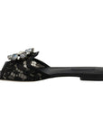 Dolce & Gabbana Elegant Black Lace Mules with Jewel Flower Detail