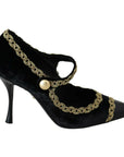 Dolce & Gabbana Elegant Gold-Embroidered Black Velvet Pumps