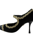 Dolce & Gabbana Elegant Gold-Embroidered Black Velvet Pumps