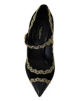 Dolce & Gabbana Elegant Gold-Embroidered Black Velvet Pumps