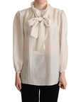Dolce & Gabbana Elegant Light Gray Silk Ascot Blouse