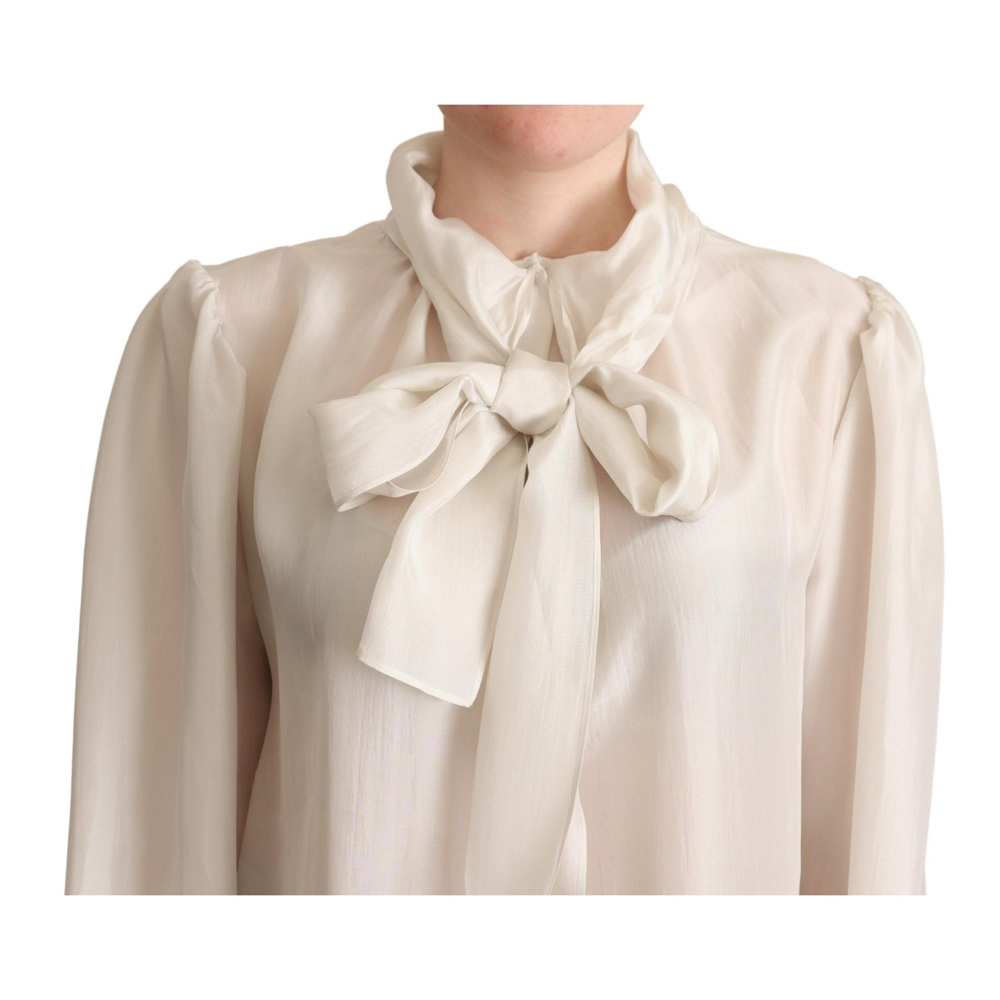 Dolce & Gabbana Elegant Light Gray Silk Ascot Blouse