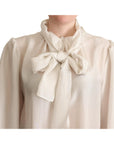 Dolce & Gabbana Elegant Light Gray Silk Ascot Blouse