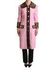 Dolce & Gabbana Chic Pink Leopard Trench with Crystal Buttons