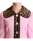 Dolce & Gabbana Chic Pink Leopard Trench with Crystal Buttons