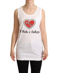 Dolce & Gabbana Crystal Embellished Heart White Sleeveless Tee