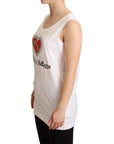Dolce & Gabbana Crystal Embellished Heart White Sleeveless Tee