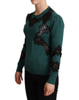 Dolce & Gabbana Elegant Green Pullover with Black Lace Detail