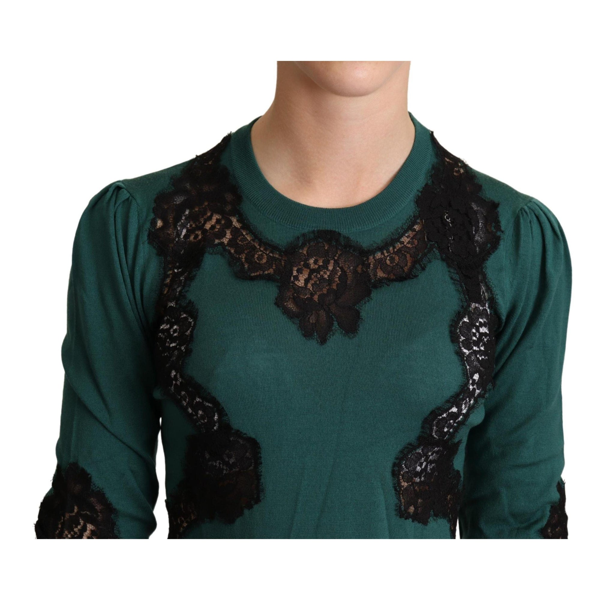 Dolce & Gabbana Elegant Green Pullover with Black Lace Detail