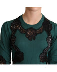 Dolce & Gabbana Elegant Green Pullover with Black Lace Detail