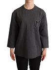 Dolce & Gabbana Chic Gray Embroidered Cotton Sweater