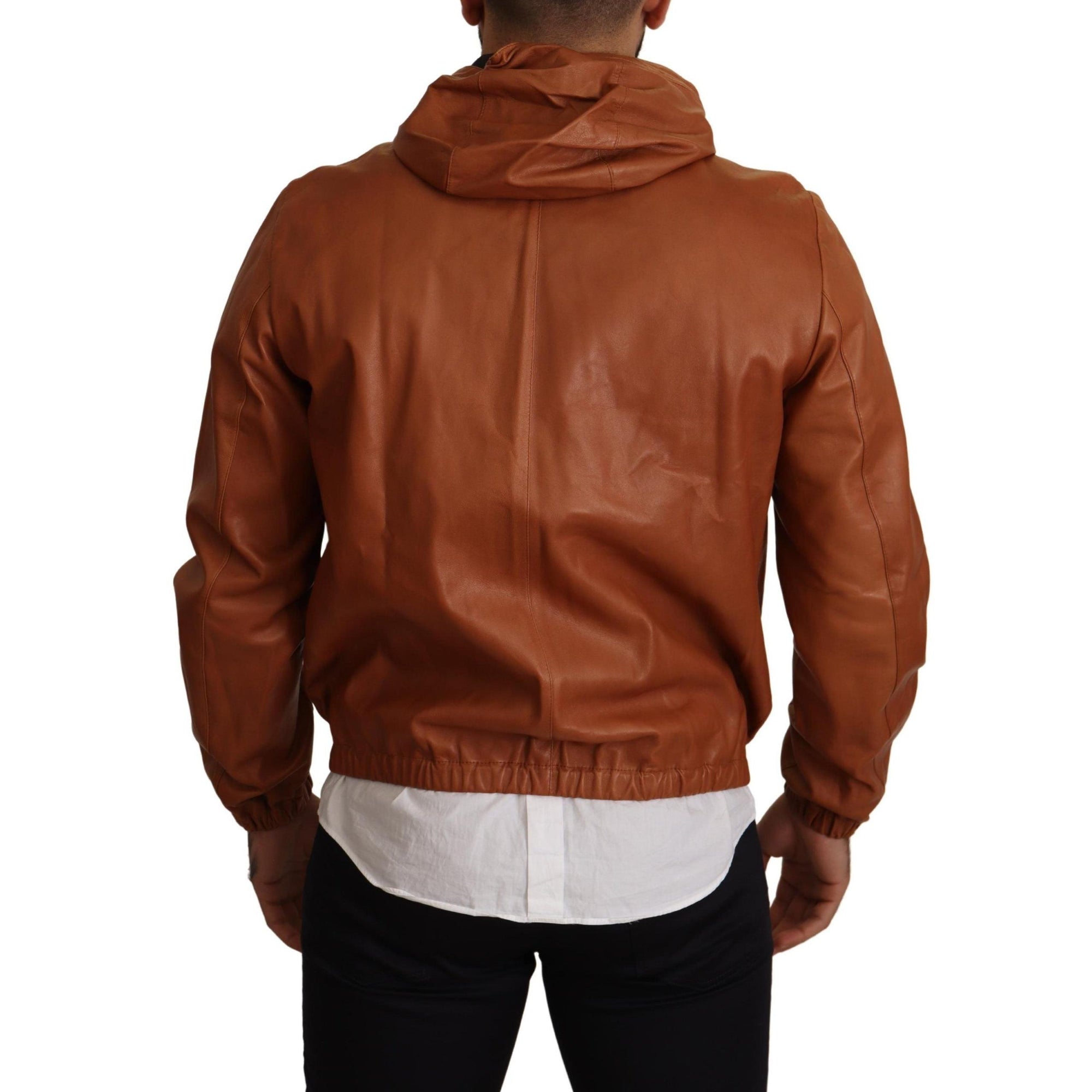 Dolce & Gabbana Elegant Brown Leather Bomber Jacket
