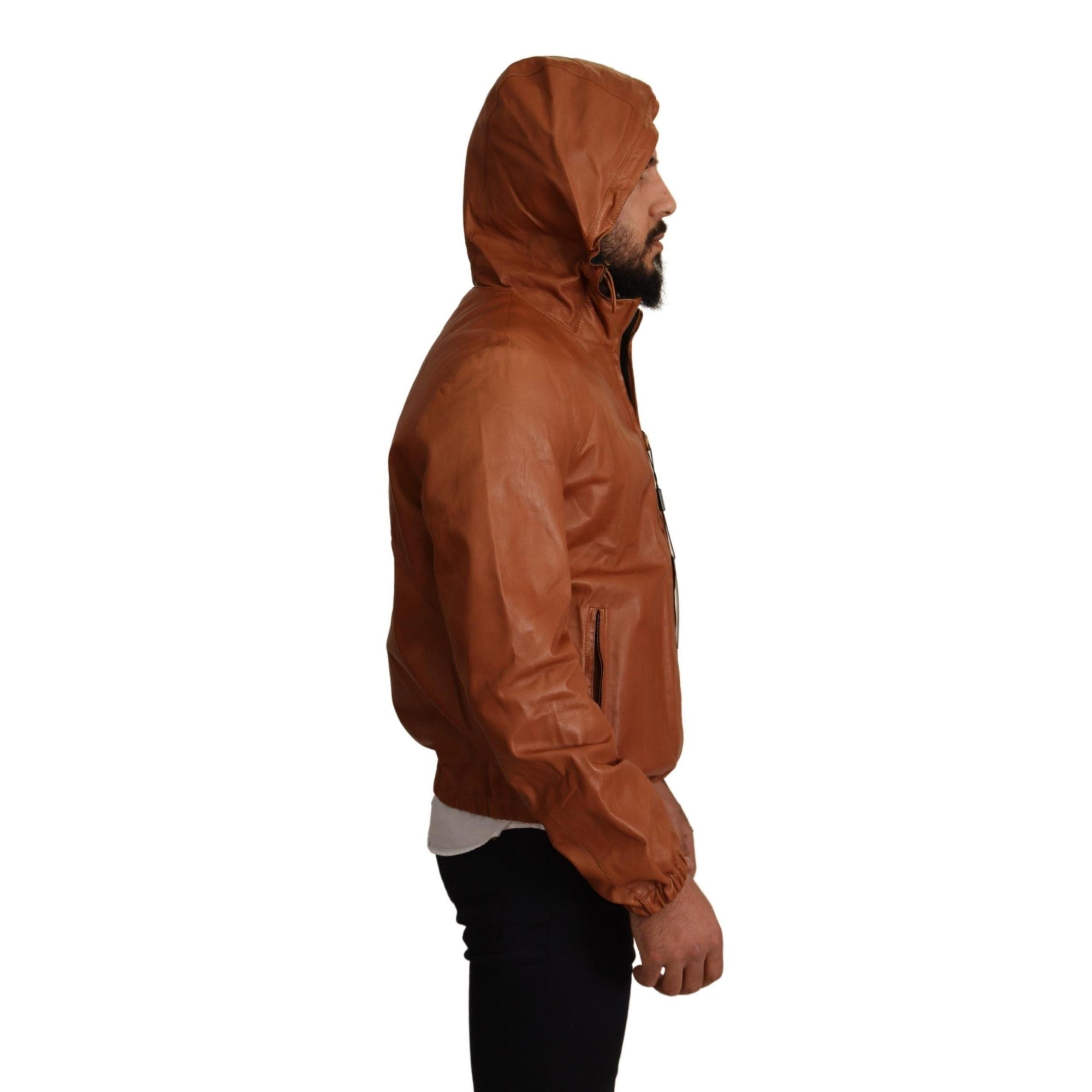 Dolce & Gabbana Elegant Brown Leather Bomber Jacket
