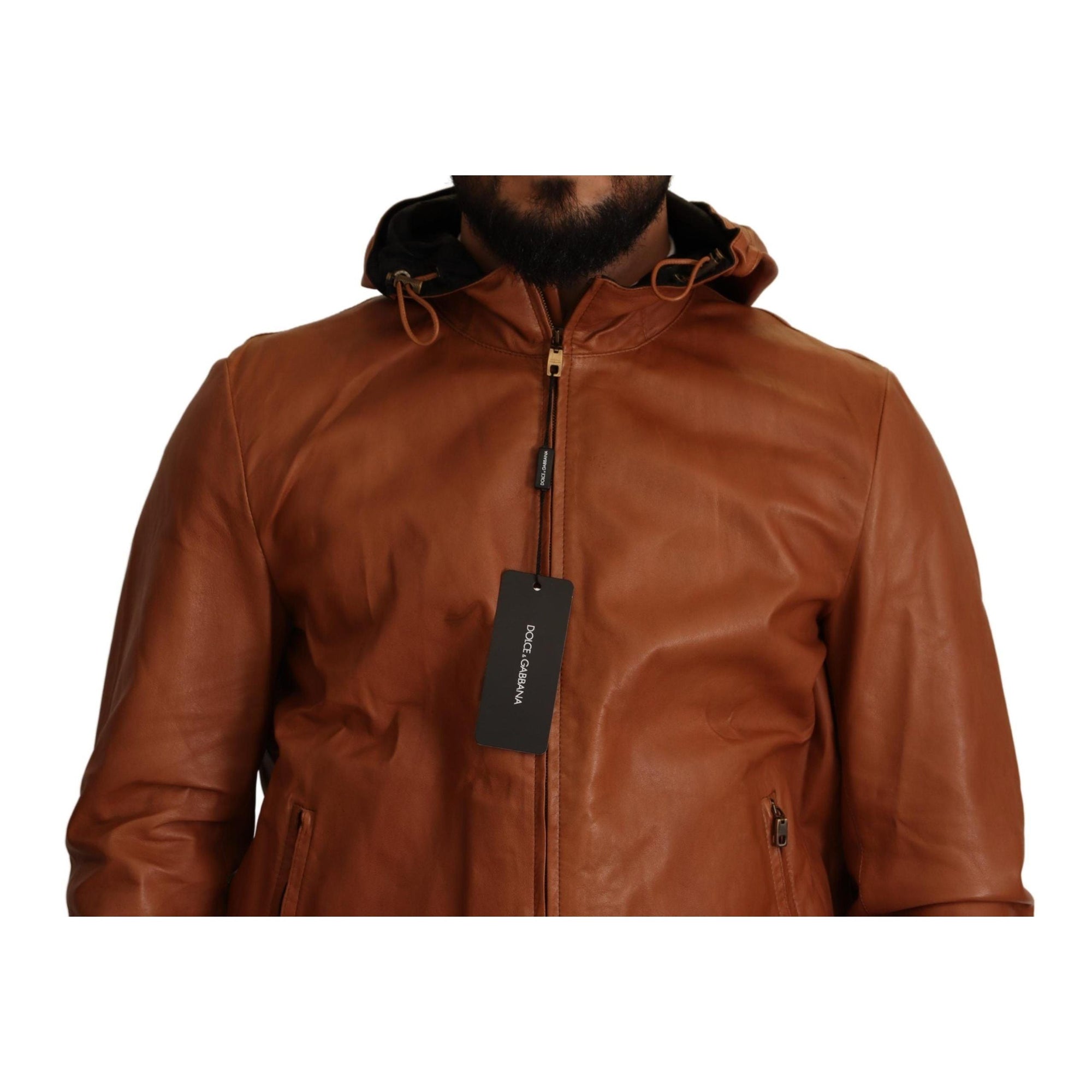 Dolce & Gabbana Elegant Brown Leather Bomber Jacket