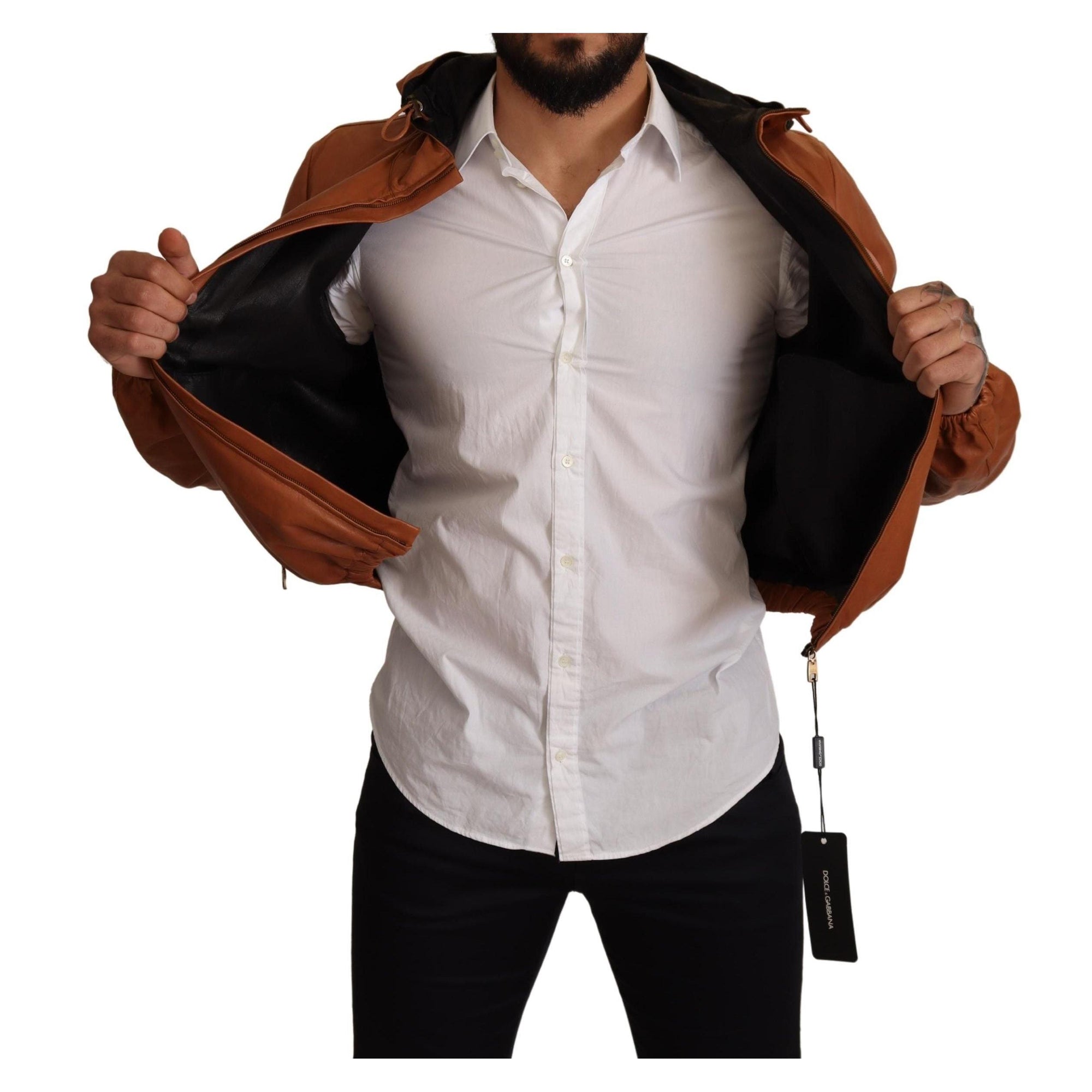 Dolce & Gabbana Elegant Brown Leather Bomber Jacket