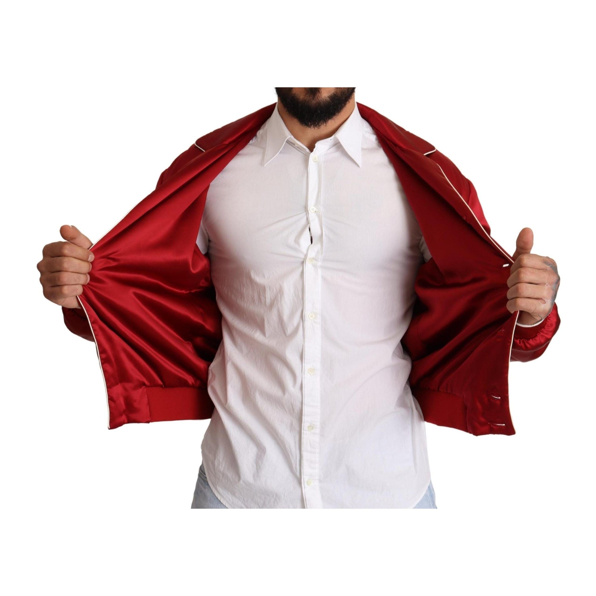 Dolce & Gabbana Sumptuous Silk Red Bomber Jacket