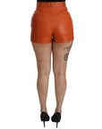 Dolce & Gabbana Chic Orange Leather High Waist Hot Pants