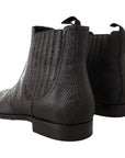 Dolce & Gabbana Elegant Black Leather Lizard Skin Derby Boots