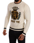 Dolce & Gabbana Elegant Snow-White Heraldic Cashmere Sweater