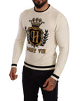 Dolce & Gabbana Elegant Snow-White Heraldic Cashmere Sweater