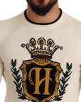 Dolce & Gabbana Elegant Snow-White Heraldic Cashmere Sweater