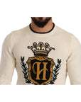 Dolce & Gabbana Elegant Snow-White Heraldic Cashmere Sweater