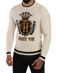 Dolce & Gabbana Elegant Snow-White Heraldic Cashmere Sweater