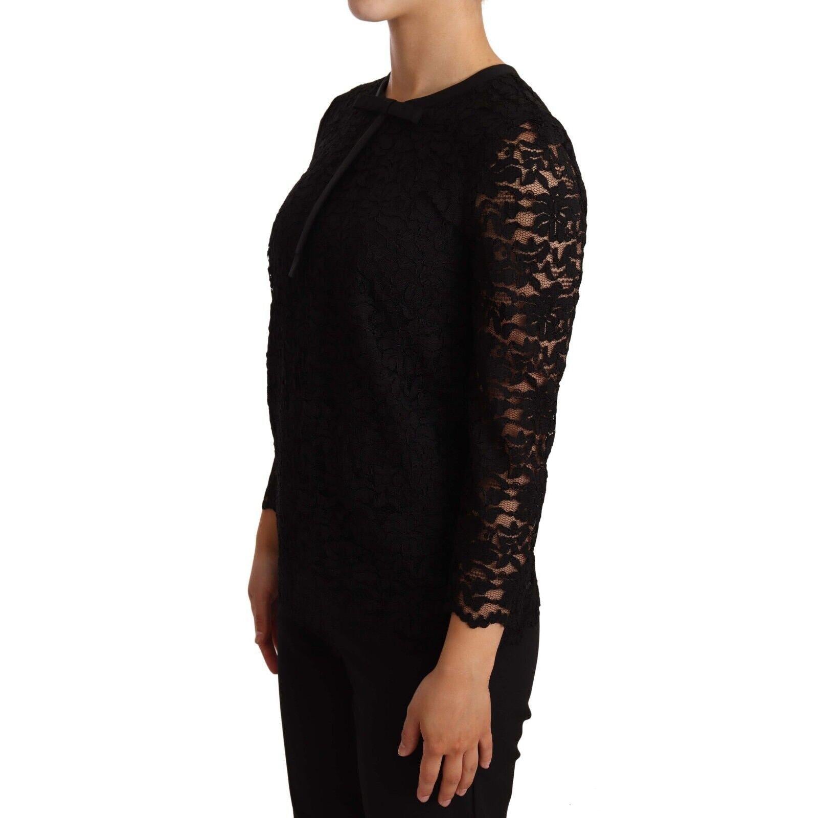 Dolce & Gabbana Elegant Black Floral Lace Long Sleeve Top