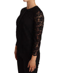 Dolce & Gabbana Elegant Black Floral Lace Long Sleeve Top