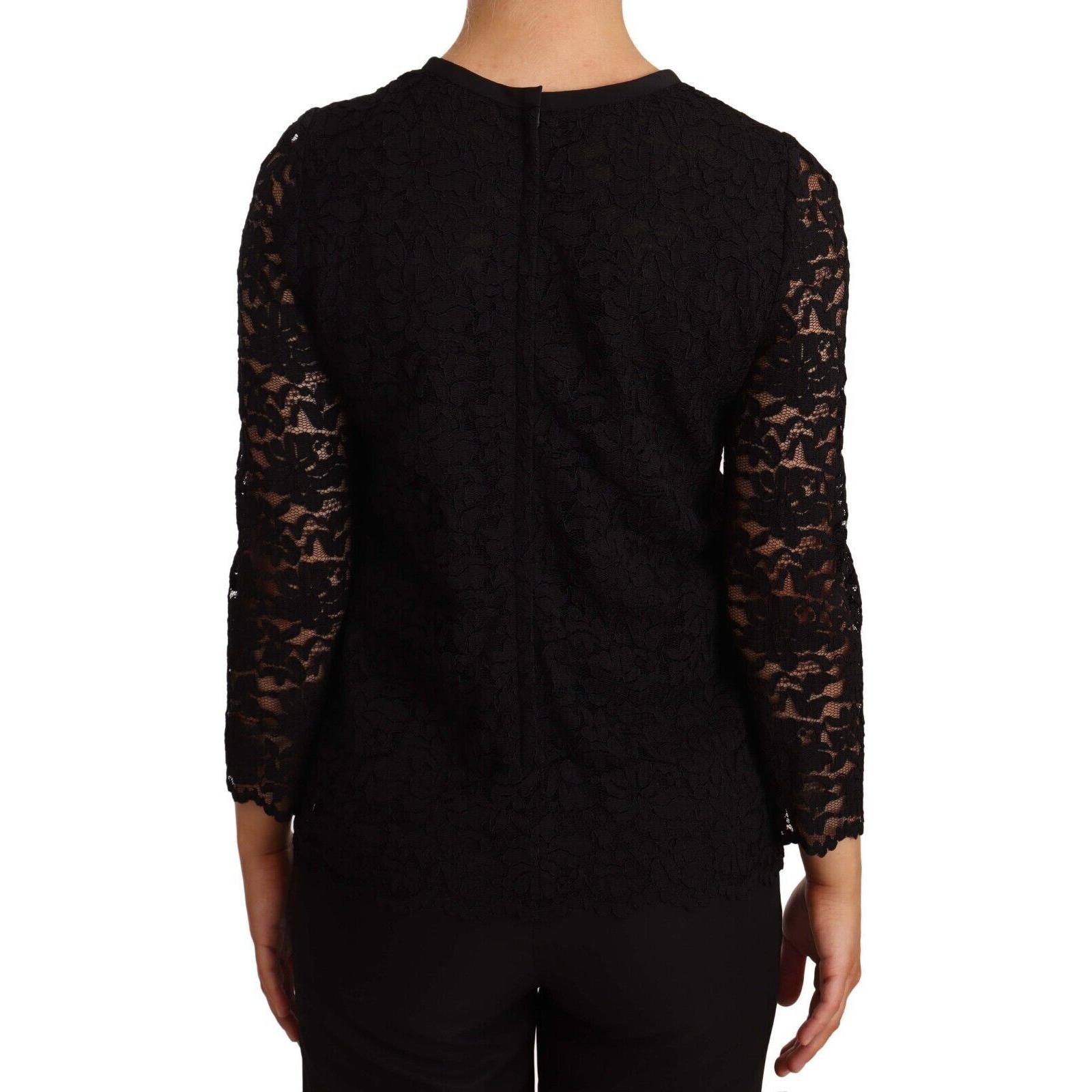 Dolce & Gabbana Elegant Black Floral Lace Long Sleeve Top