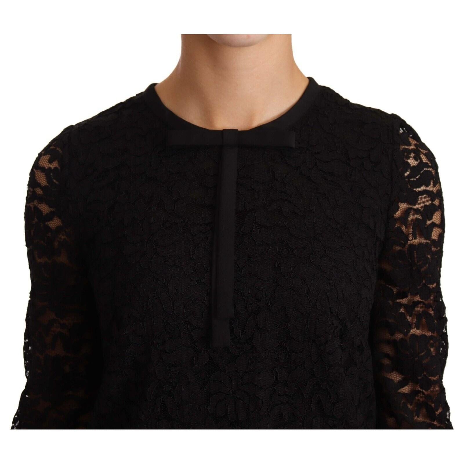 Dolce & Gabbana Elegant Black Floral Lace Long Sleeve Top