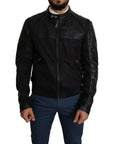 Dolce & Gabbana Elegant Black Bomber with Leather Accents