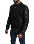Dolce & Gabbana Elegant Black Bomber with Leather Accents