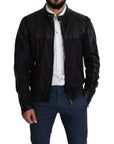 Dolce & Gabbana Elegant Black Bomber with Leather Accents