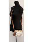 MCM Signature Berlin Gold Diamond Logo Leather Mini Flap Lock Crossbody Handbag