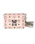 MCM Signature Soft Pink Diamond Logo Leather Mini Flap Lock Crossbody Handbag
