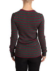 Dolce & Gabbana Elegant Maroon and Green Striped Crewneck Sweater