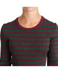 Dolce & Gabbana Elegant Maroon and Green Striped Crewneck Sweater