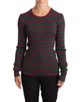 Dolce & Gabbana Elegant Maroon and Green Striped Crewneck Sweater