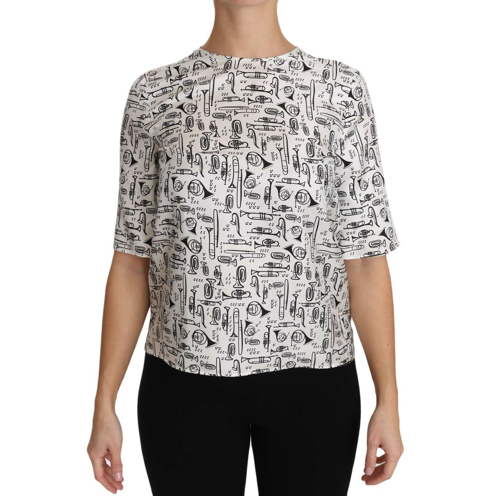 Dolce & Gabbana Elegant Trumpet Print Silk Blouse Top