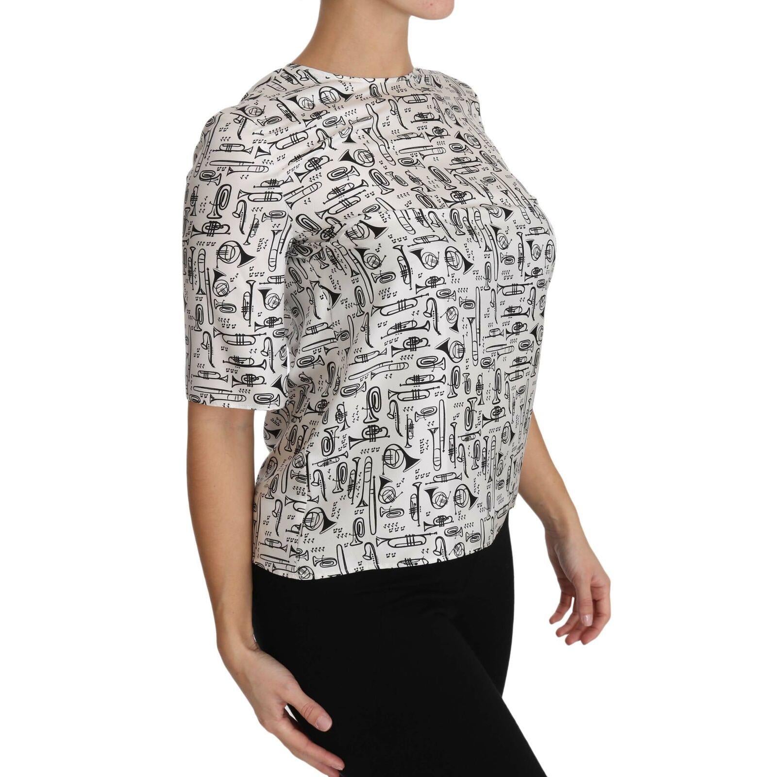 Dolce & Gabbana Elegant Trumpet Print Silk Blouse Top