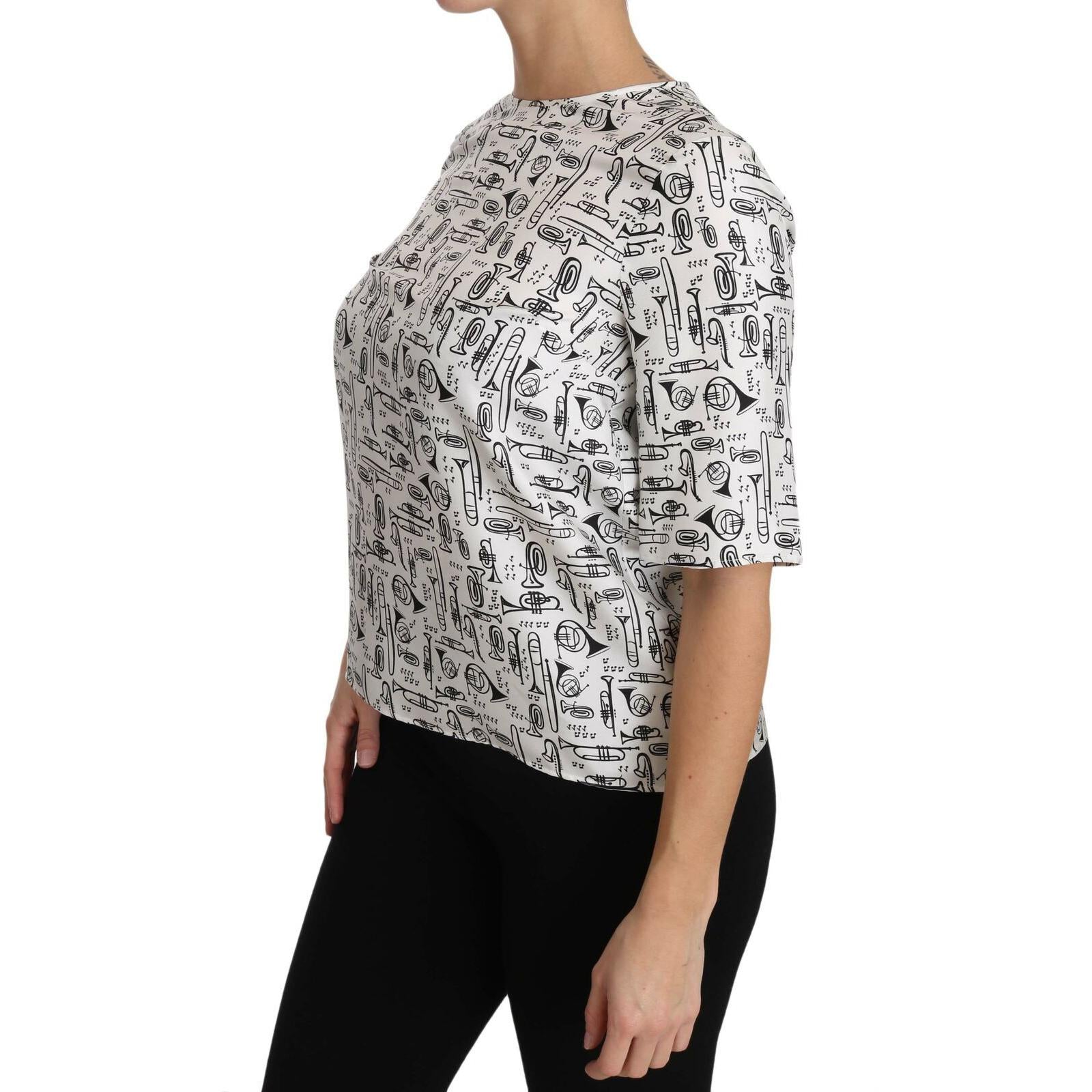 Dolce & Gabbana Elegant Trumpet Print Silk Blouse Top