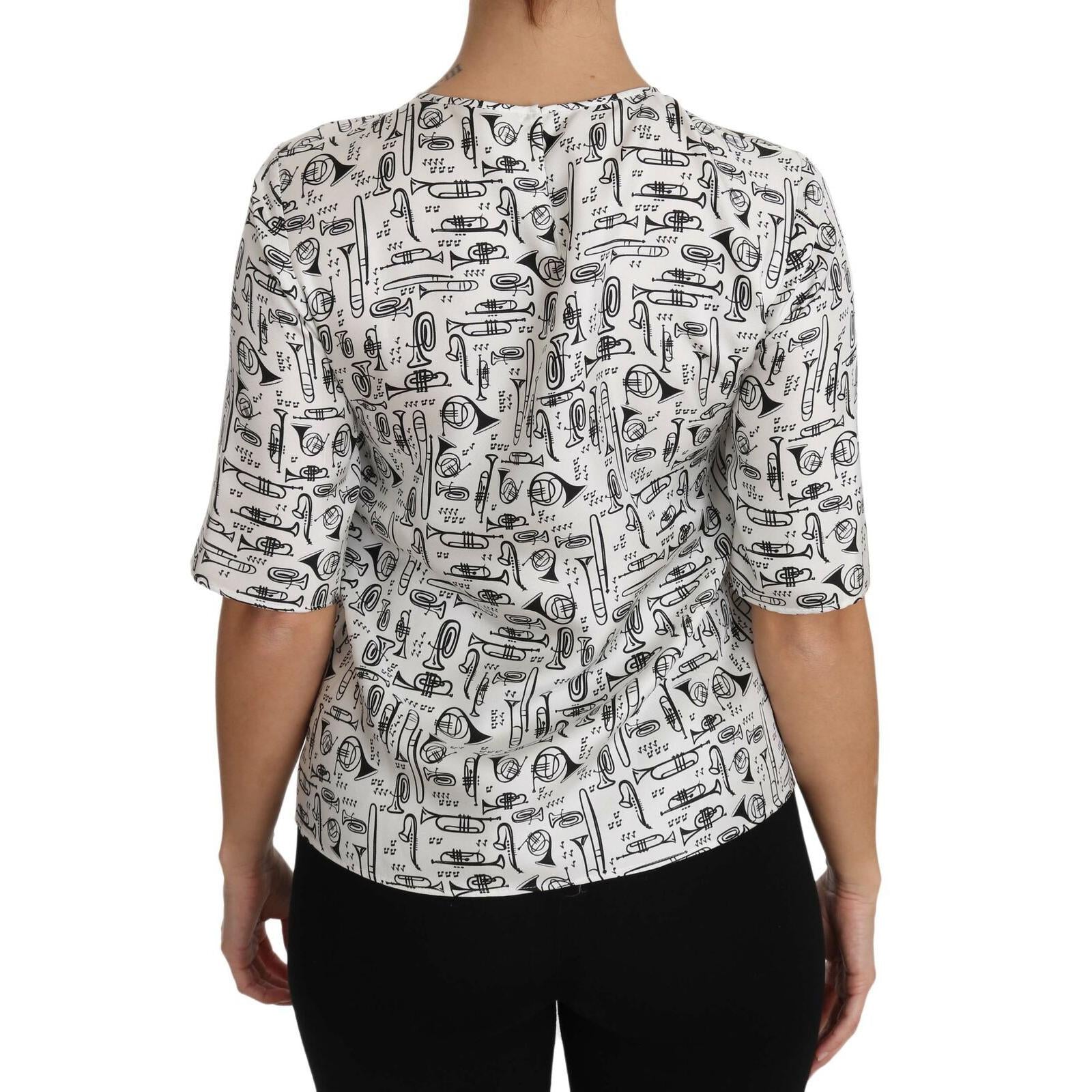 Dolce & Gabbana Elegant Trumpet Print Silk Blouse Top