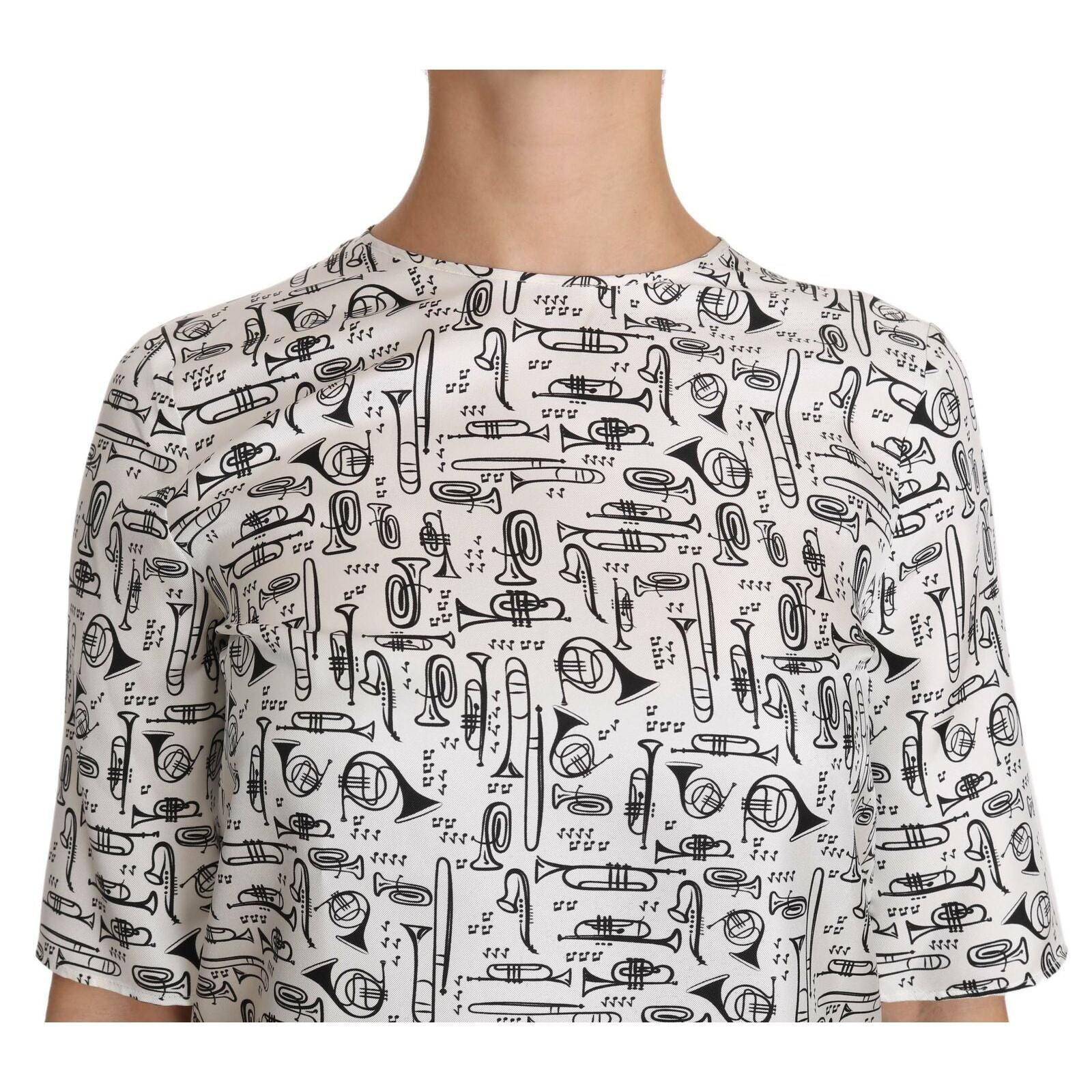 Dolce & Gabbana Elegant Trumpet Print Silk Blouse Top