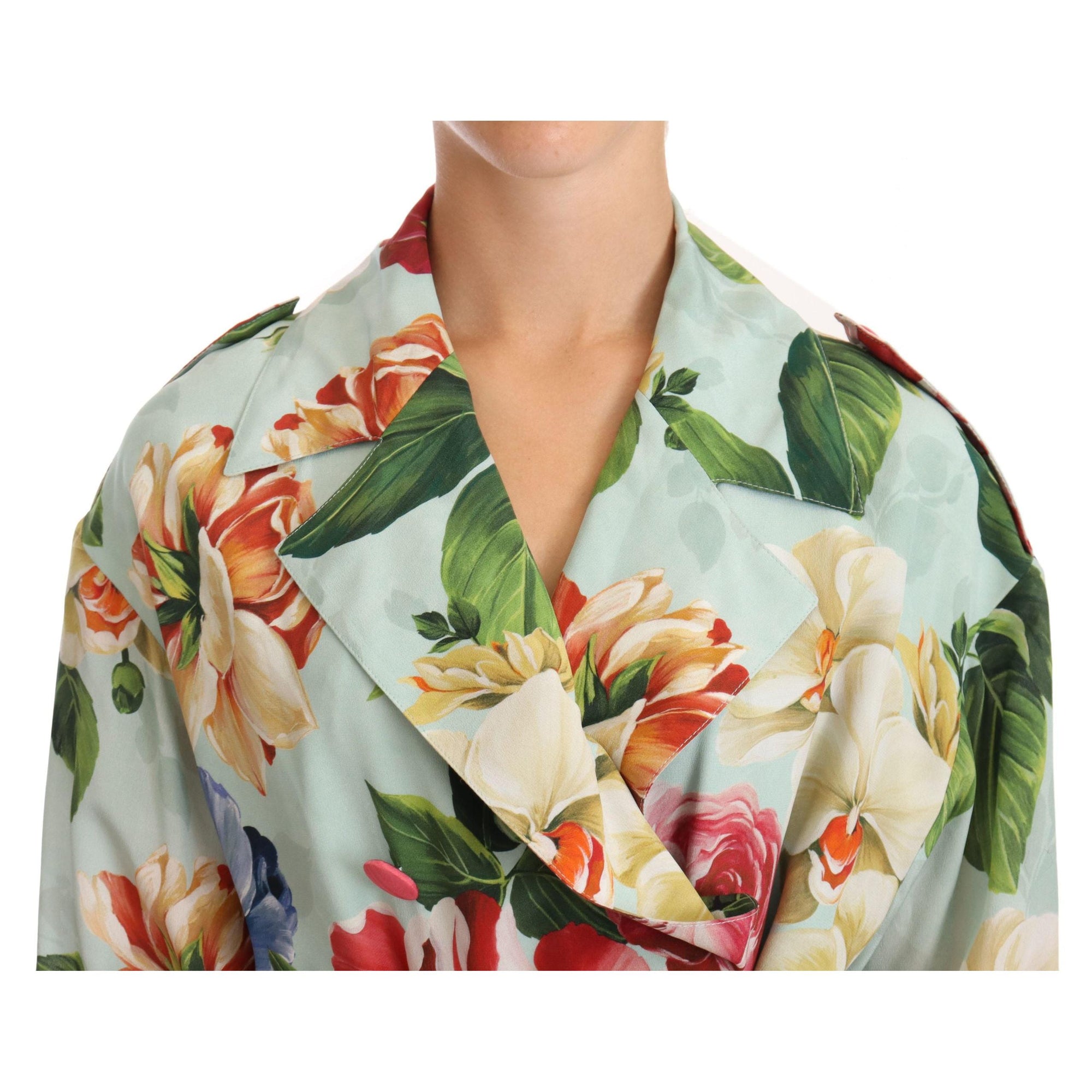 Dolce & Gabbana Elegant Floral Silk Trench Coat