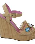 Dolce & Gabbana Beige Silk Strap Wedge Sandals