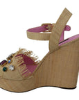 Dolce & Gabbana Beige Silk Strap Wedge Sandals