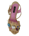 Dolce & Gabbana Beige Silk Strap Wedge Sandals
